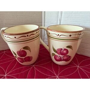 Set of 2 Ceramic Plum Fruit Coffee Mugs Cream Farmhouse Tea Cups 5 inch